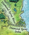 The Diamond Spray River on the Sky Kingdom map from A Guide to the Dragon World, by Mike Schley