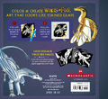 Glory on the back cover of the Official Wings of Fire Stained Glass Art Book, by Brianna C. Walsh