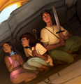 Leaf, Ivy, and Wren from the cover of Dragonslayer, by Joy Ang