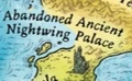 The NightWing palace on the map of Pyrrhia from A Guide to the Dragon World, by Mike Schley