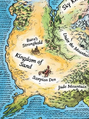 The Kingdom of Sand on the colored map of Pyrrhia, by Mike Schley